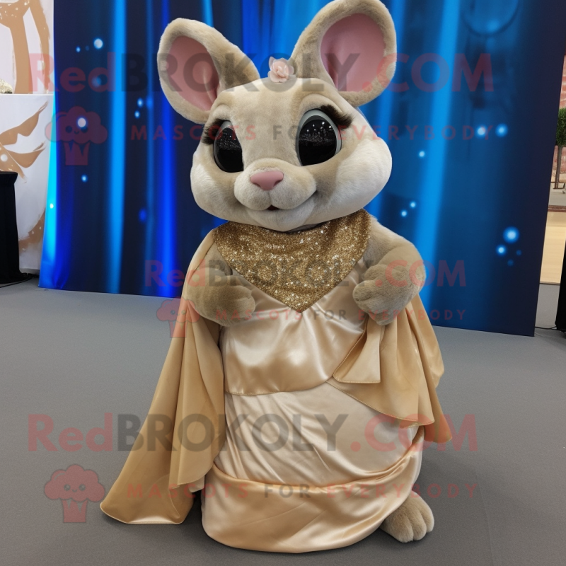 Tan Chinchilla mascot costume character dressed with a Ball Gown and Earrings