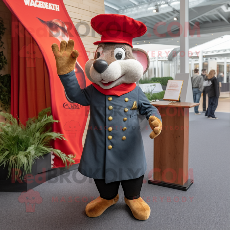 Red Ratatouille mascot costume character dressed with a Blazer and Berets