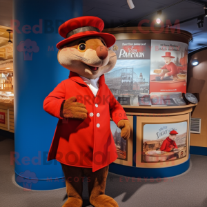 Red Ratatouille mascot costume character dressed with a Blazer and Berets