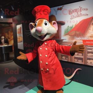 Red Ratatouille mascot costume character dressed with a Blazer and Berets