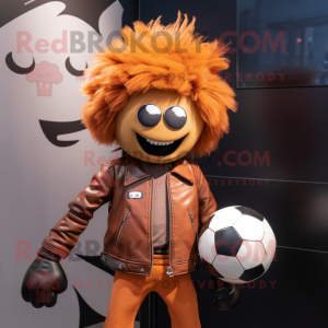 Rust Soccer Ball mascot costume character dressed with a Leather Jacket and Hairpins