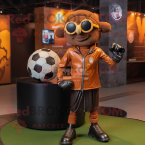 Rust Soccer Ball mascot costume character dressed with a Leather Jacket and Hairpins