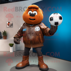 Rust Soccer Ball mascot costume character dressed with a Leather Jacket and Hairpins