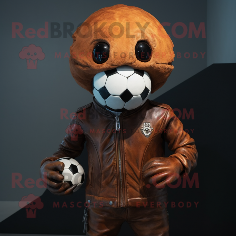Rust Soccer Ball mascot costume character dressed with a Leather Jacket and Hairpins