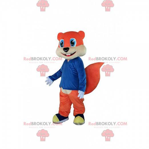 Mascote esquilo laranja com lindos olhos azuis - Redbrokoly.com
