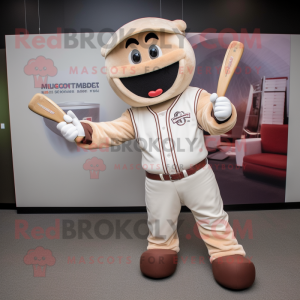 Tan Knife Thrower mascot costume character dressed with a Baseball Tee and Messenger bags