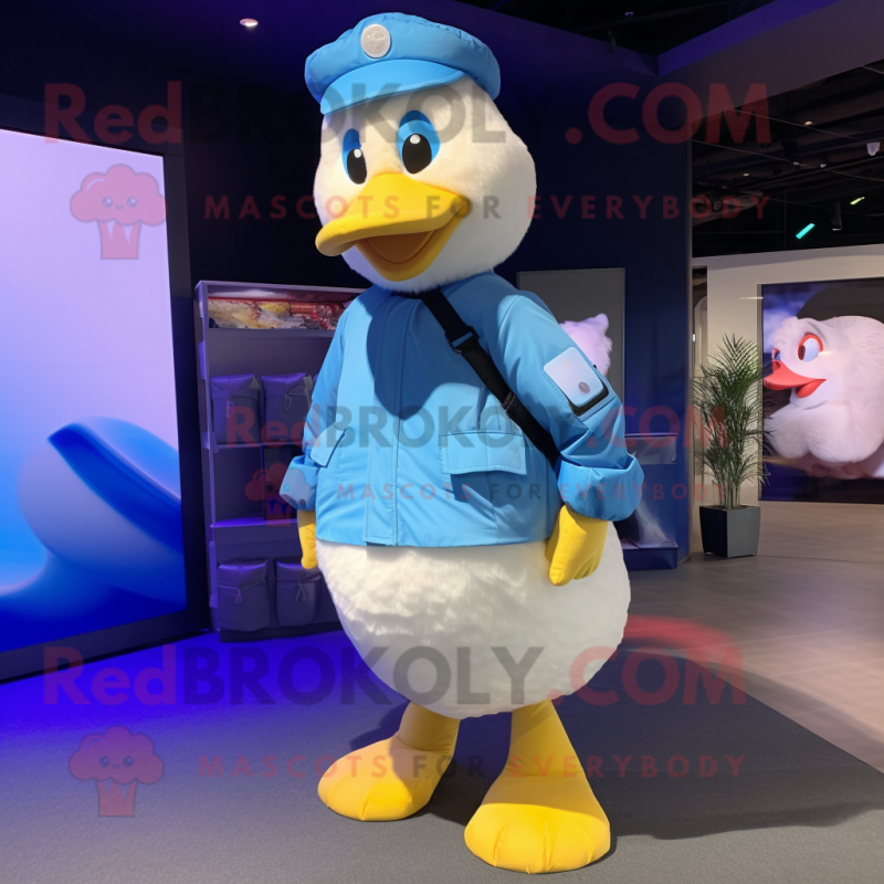 Sky Blue Goose mascot costume character dressed with a Cargo Pants and Wraps