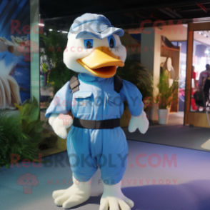 Sky Blue Goose mascot costume character dressed with a Cargo Pants and Wraps