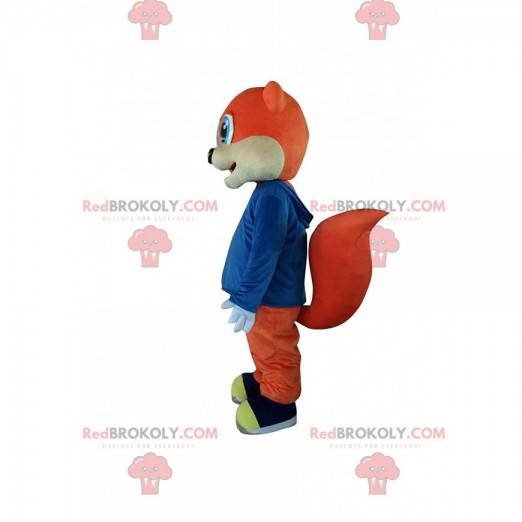 Mascotte d'écureuil orange avec de beaux yeux bleus -