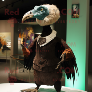 nan Vulture mascot costume character dressed with a Empire Waist Dress and Brooches