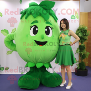 Forest Green Beanstalk mascot costume character dressed with a Mini Skirt and Wallets
