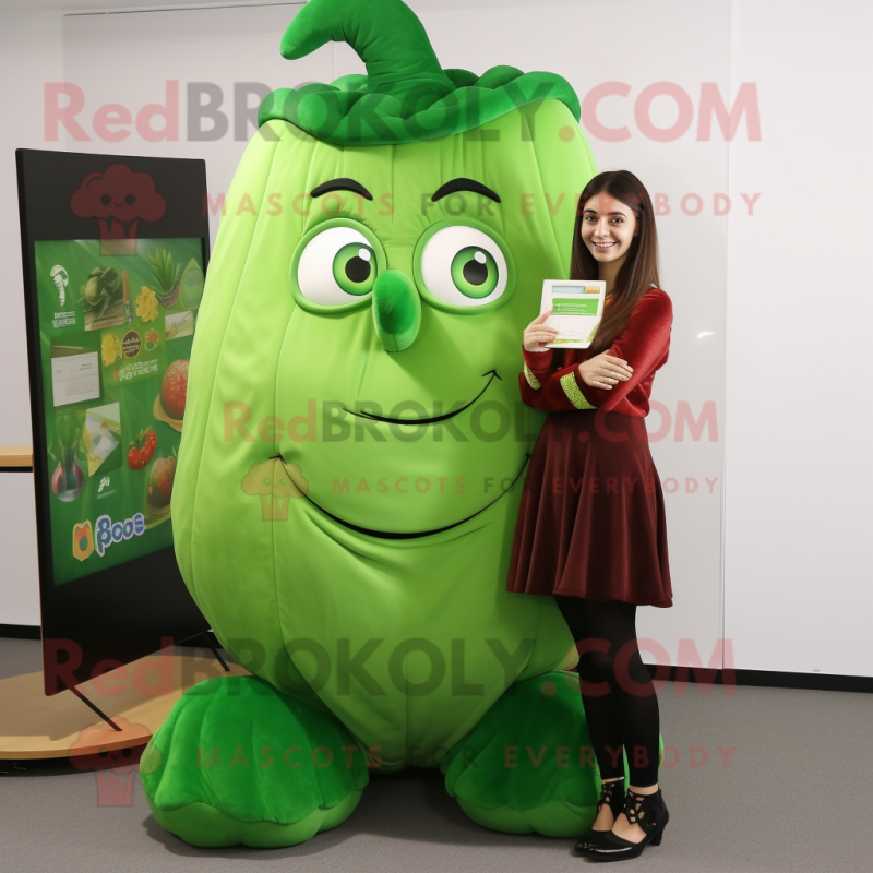 Forest Green Beanstalk mascot costume character dressed with a Mini Skirt and Wallets Forest Green Beanstalk mascot costume character dressed with a Mini Skirt and Wallets