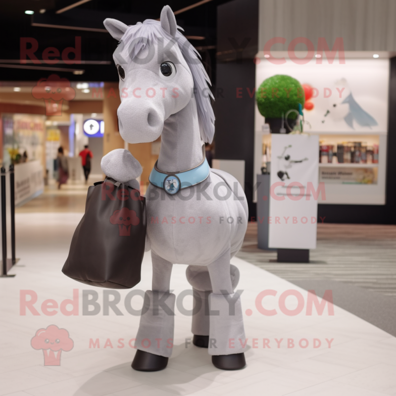 Gray Horse mascot costume character dressed with a Jeggings and Tote bags