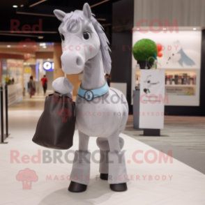 Gray Horse mascot costume character dressed with a Jeggings and Tote bags