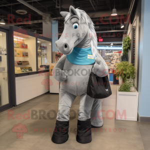 Gray Horse mascot costume character dressed with a Jeggings and Tote bags