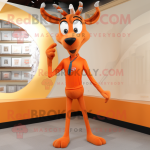 Orange Gazelle mascot costume character dressed with a Jeggings and Tie pins