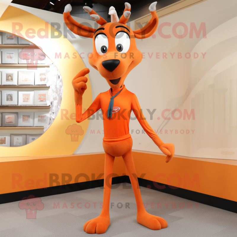 Orange Gazelle mascot costume character dressed with a Jeggings and Tie pins