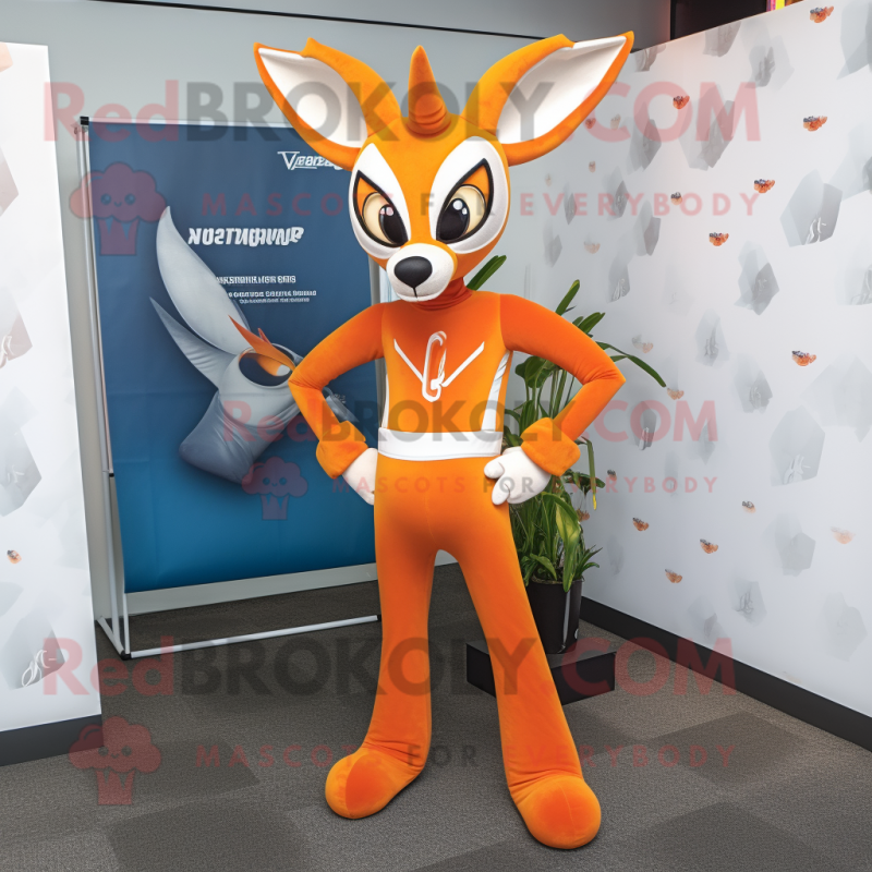 Orange Gazelle mascot costume character dressed with a Jeggings and Tie pins