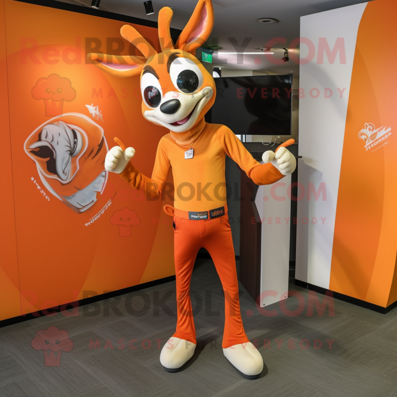 Orange Gazelle mascot costume character dressed with a Jeggings and Tie pins