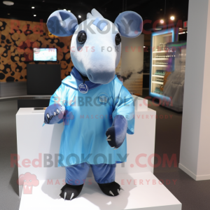 Blue Tapir mascot costume character dressed with a Cover-up and Hair clips