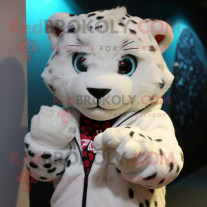 White Leopard mascot costume character dressed with a Hoodie and Necklaces
