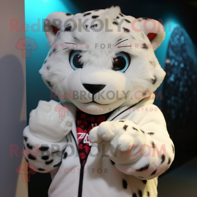 White Leopard mascot costume character dressed with a Hoodie and Necklaces White Leopard mascot costume character dressed with a Hoodie and Necklaces