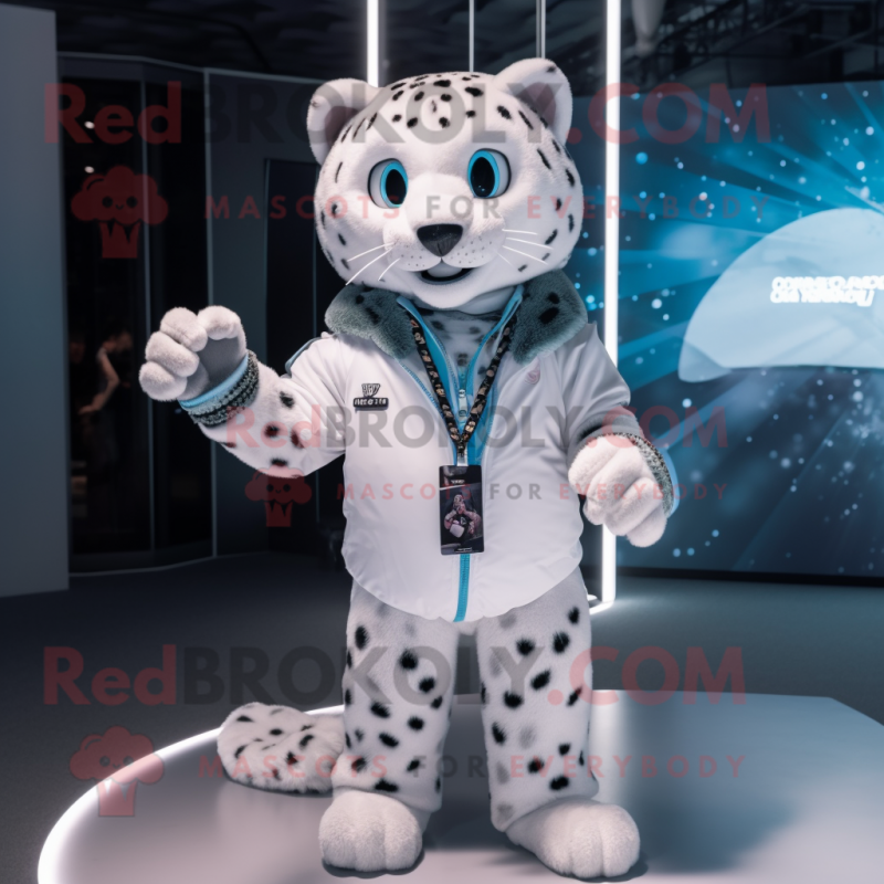 White Leopard mascot costume character dressed with a Hoodie and Necklaces White Leopard mascot costume character dressed with a Hoodie and Necklaces