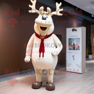 Cream Reindeer mascot costume character dressed with a Blazer and Hairpins