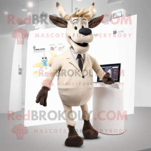 Cream Reindeer mascot costume character dressed with a Blazer and Hairpins