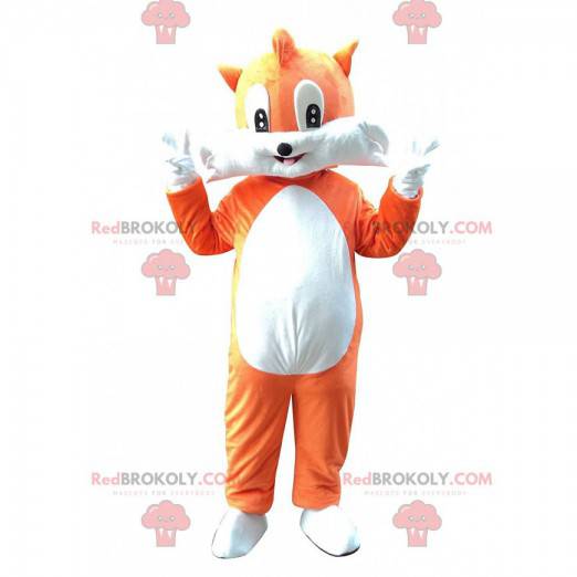 Mascote raposa laranja e branca muito fofo e divertido -