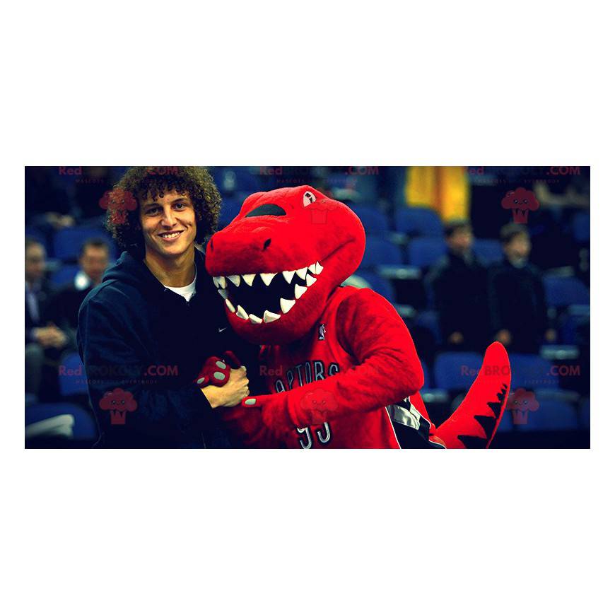 Mascote de dinossauro vermelho e preto - Redbrokoly.com