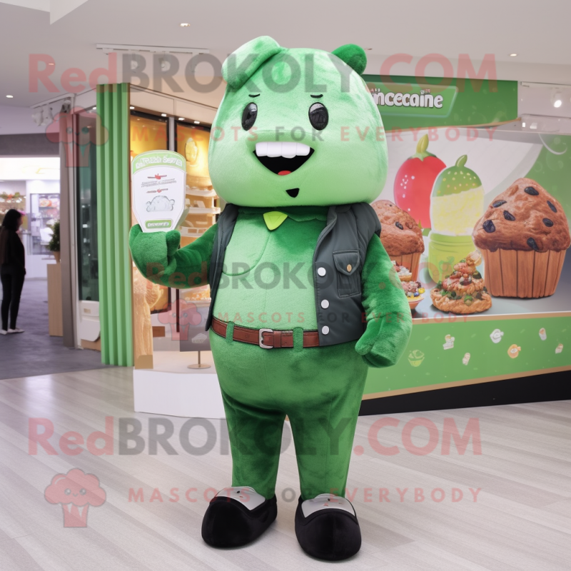 Forest Green Ice Cream mascot costume character dressed with a Trousers and Handbags Forest Green Ice Cream mascot costume character dressed with a Trousers and Handbags
