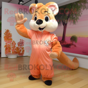 Peach Dormouse mascot costume character dressed with a Joggers and Gloves