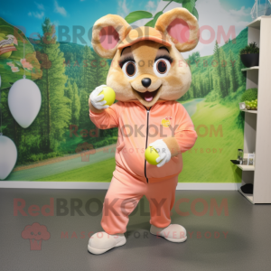 Peach Dormouse mascot costume character dressed with a Joggers and Gloves