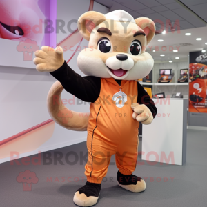 Peach Dormouse mascot costume character dressed with a Joggers and Gloves