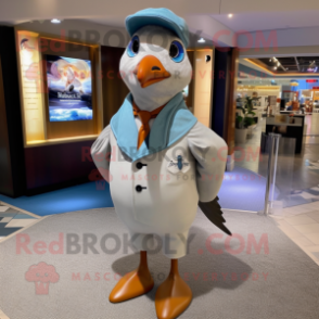 White Passenger Pigeon mascot costume character dressed with a Jumpsuit and Pocket squares