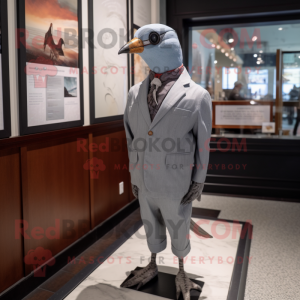 White Passenger Pigeon mascot costume character dressed with a Jumpsuit and Pocket squares