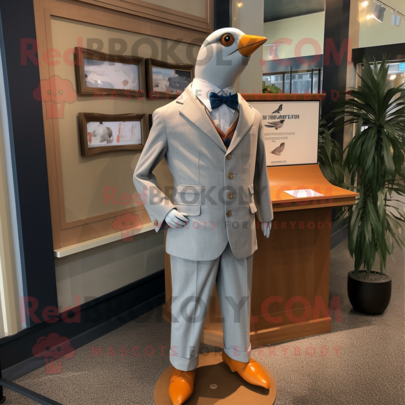 White Passenger Pigeon mascot costume character dressed with a Jumpsuit and Pocket squares