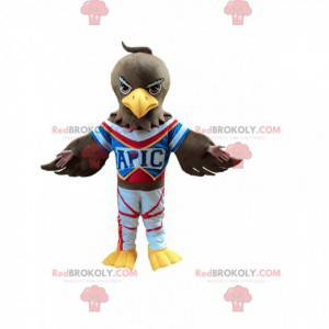 Mascote de águia marrom em roupas esportivas, fantasia de