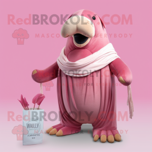 Pink Walrus maskot kostume...