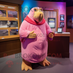 Pink Walrus mascot costume character dressed with a Henley Tee and Shawl pins