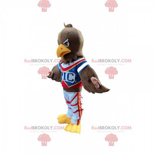 Mascota del águila marrón en ropa deportiva, traje de buitre -