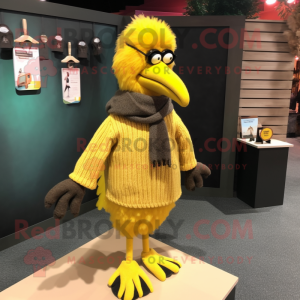 Yellow Crow mascot costume character dressed with a Sweater and Scarf clips