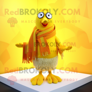 Yellow Crow mascot costume character dressed with a Sweater and Scarf clips