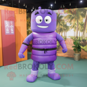 Purple Pad Thai mascot costume character dressed with a Tank Top and Belts