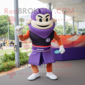 Purple Pad Thai mascot costume character dressed with a Tank Top and Belts