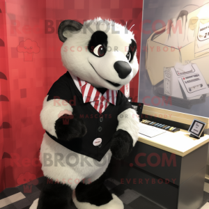 Cream Badger mascot costume character dressed with a Pencil Skirt and Lapel pins