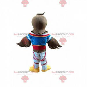 Mascotte d'aigle marron en tenue de sport, costume de vautour -