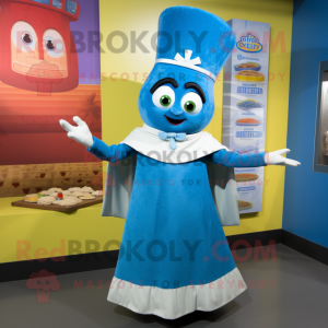 Blue Enchiladas mascot costume character dressed with a Empire Waist Dress and Beanies