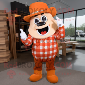 Orange Horseshoe mascot costume character dressed with a Flannel Shirt and Ties